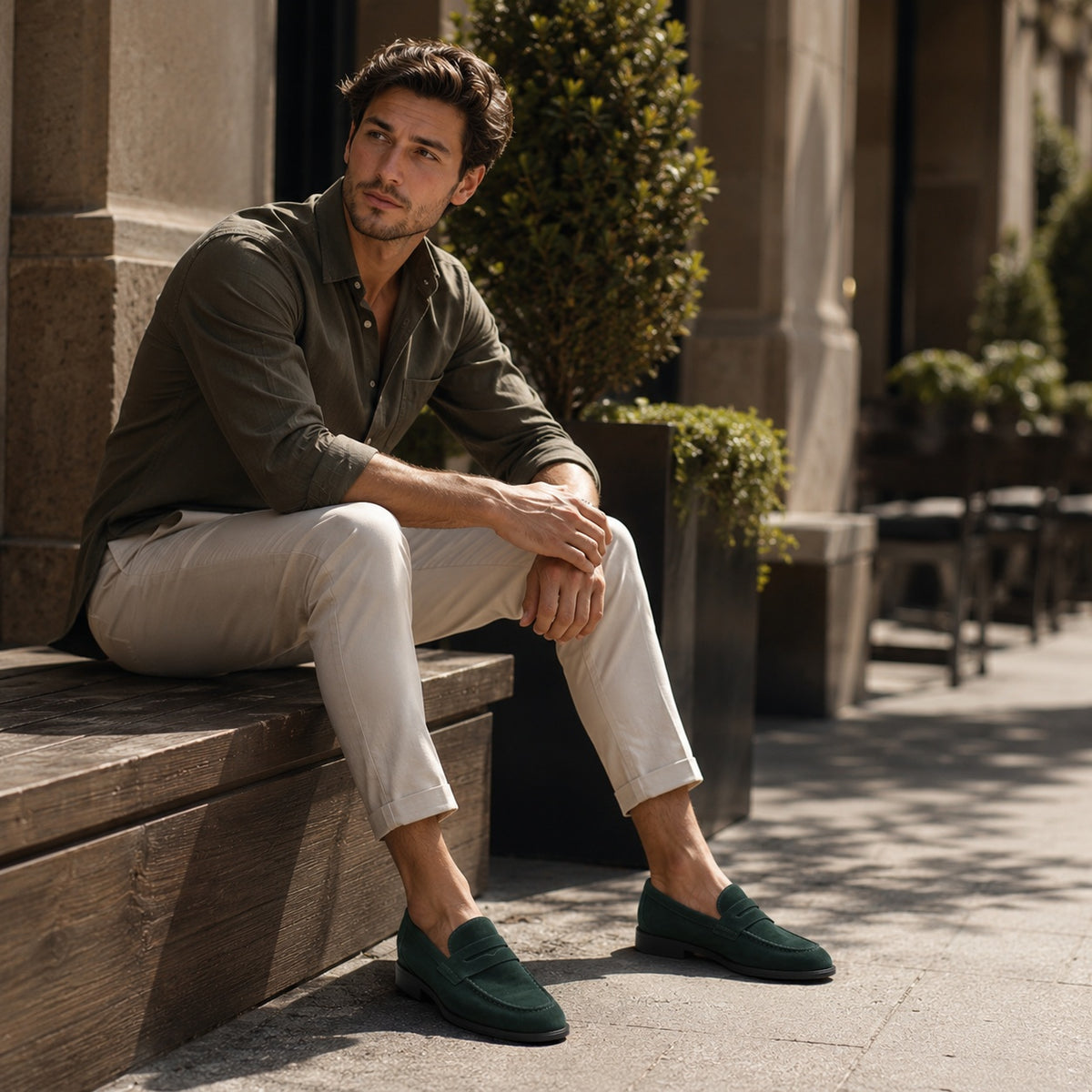 Noble Chaussure Mocassin Homme Daim Mocassins Homme Vert En Daim Classique