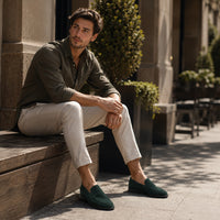Noble Chaussure Mocassin Homme Daim Mocassins Homme Vert En Daim Classique