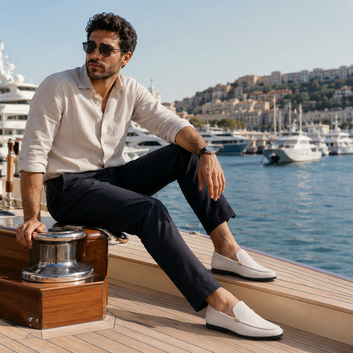 Noble Chaussure Mocassin Homme En Toile Mocassin Homme Beige Confortable