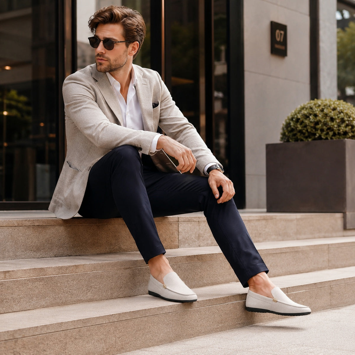 Noble Chaussure Mocassin Homme En Toile Mocassin Homme Beige Confortable