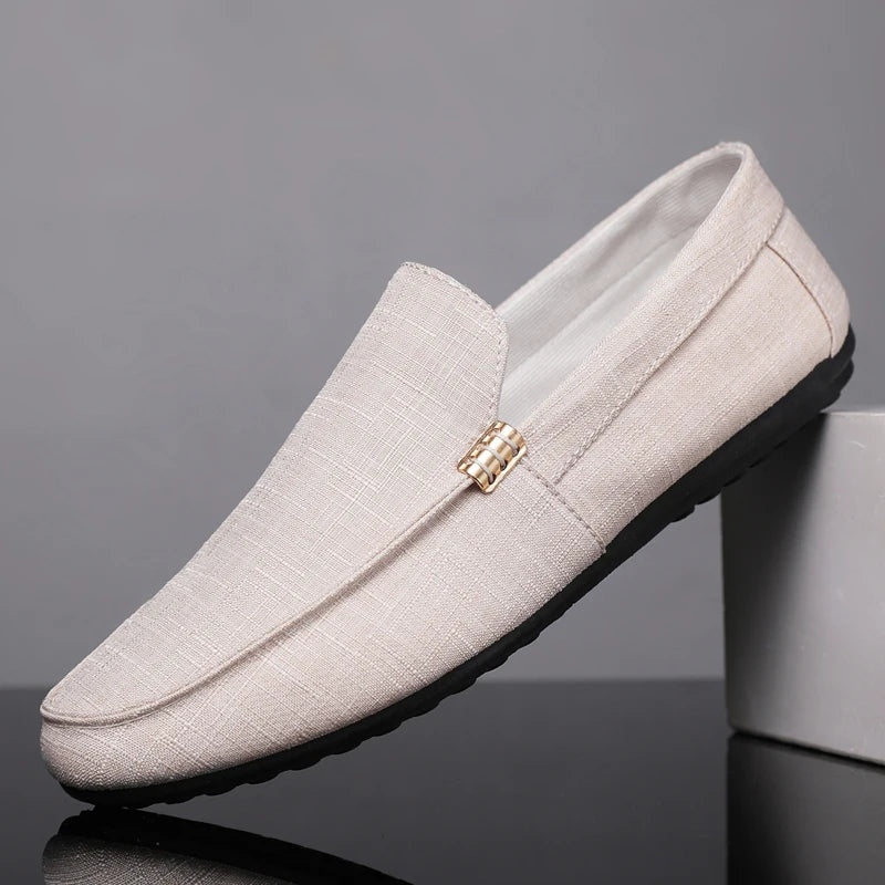 Noble Chaussure Mocassin Homme En Toile Mocassin Homme Beige Confortable
