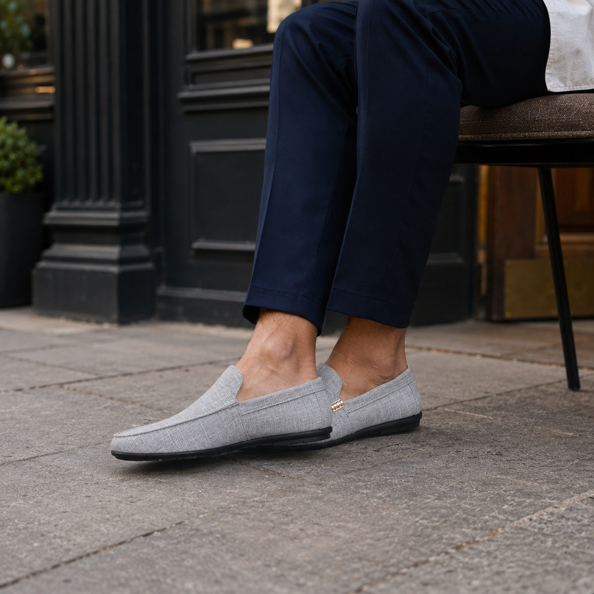 Noble Chaussure Mocassin Homme En Toile Mocassin Homme Gris Clair Confortable