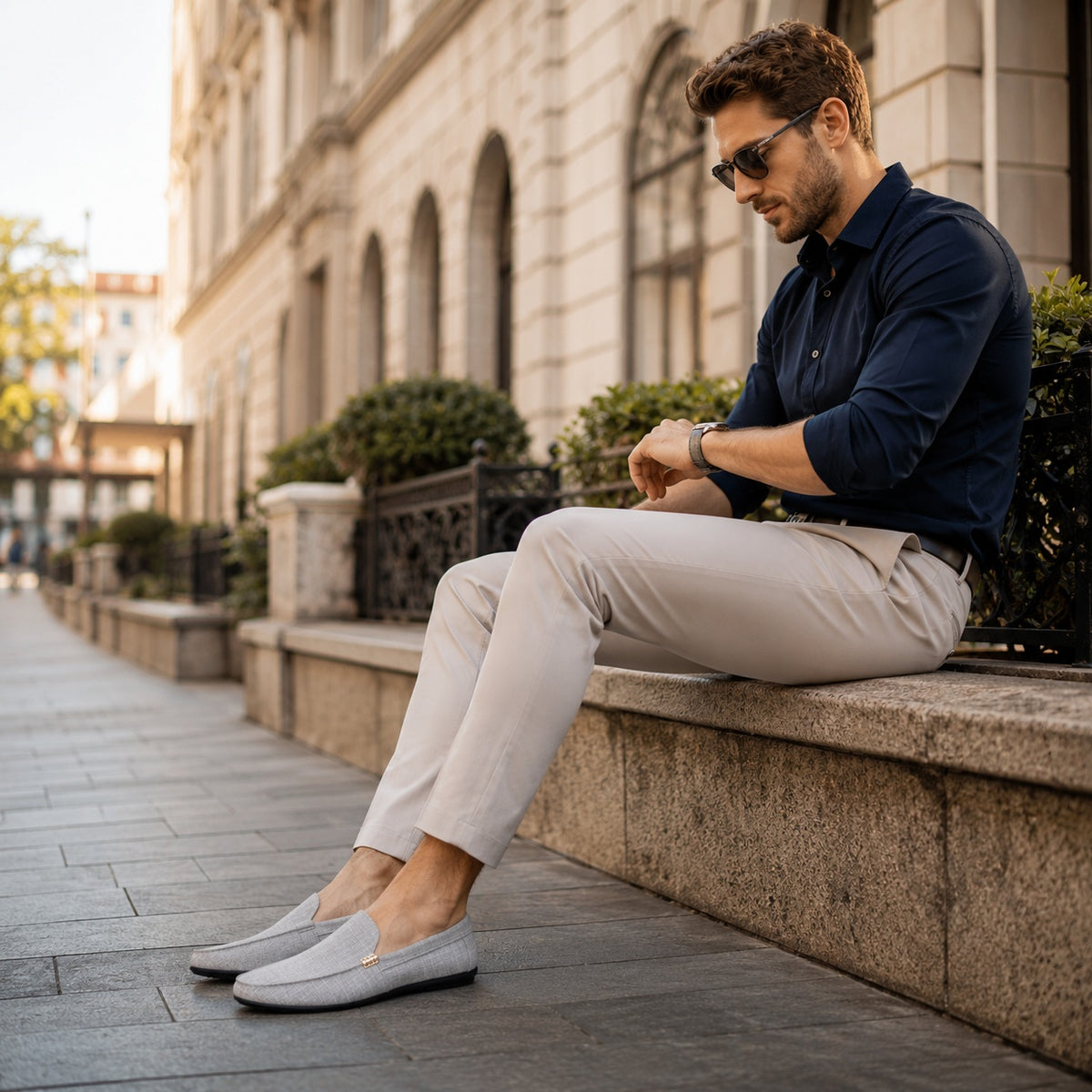 Noble Chaussure Mocassin Homme En Toile Mocassin Homme Gris Clair Confortable
