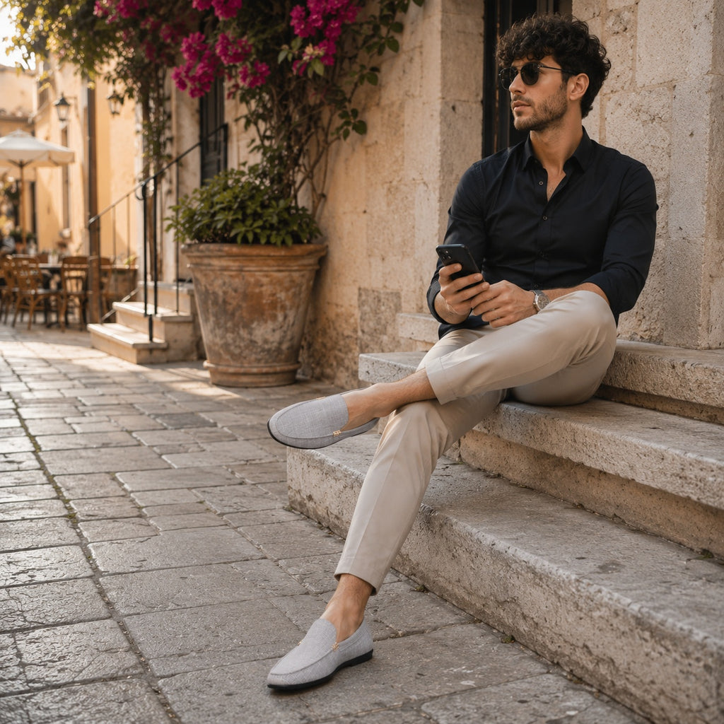 Noble Chaussure Mocassin Homme En Toile Mocassin Homme Gris Clair Confortable