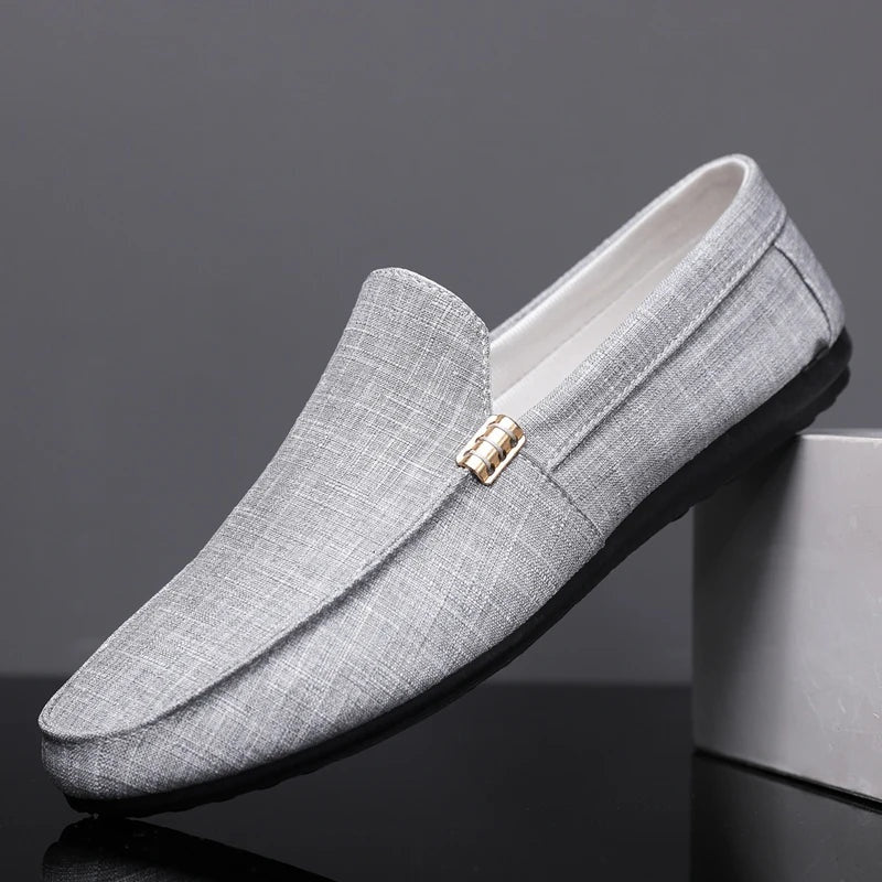 Noble Chaussure Mocassin Homme En Toile Mocassin Homme Gris Clair Confortable