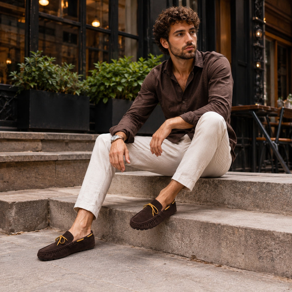 Noble Chaussure Mocassin Homme Marron Mocassin Homme Classique De Conduite À Nœud Marron