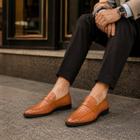 Noble Chaussure Mocassin Homme Marron Mocassins Homme En Cuir Tressé Marron