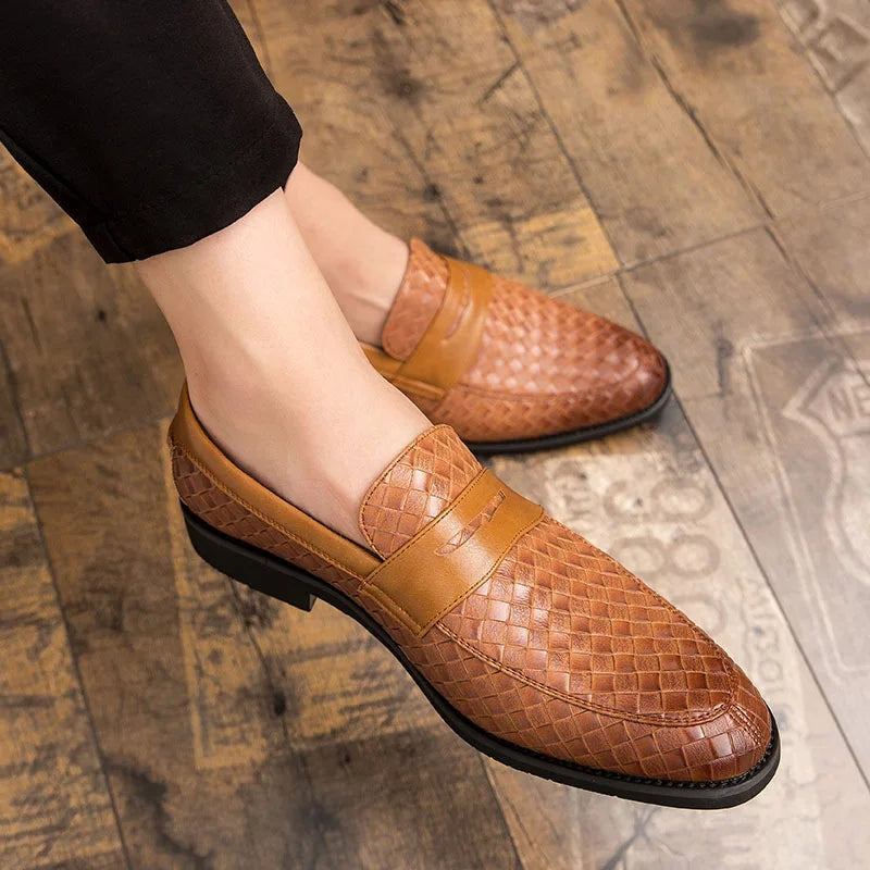 Noble Chaussure Mocassin Homme Marron Mocassins Homme En Cuir Tressé Marron