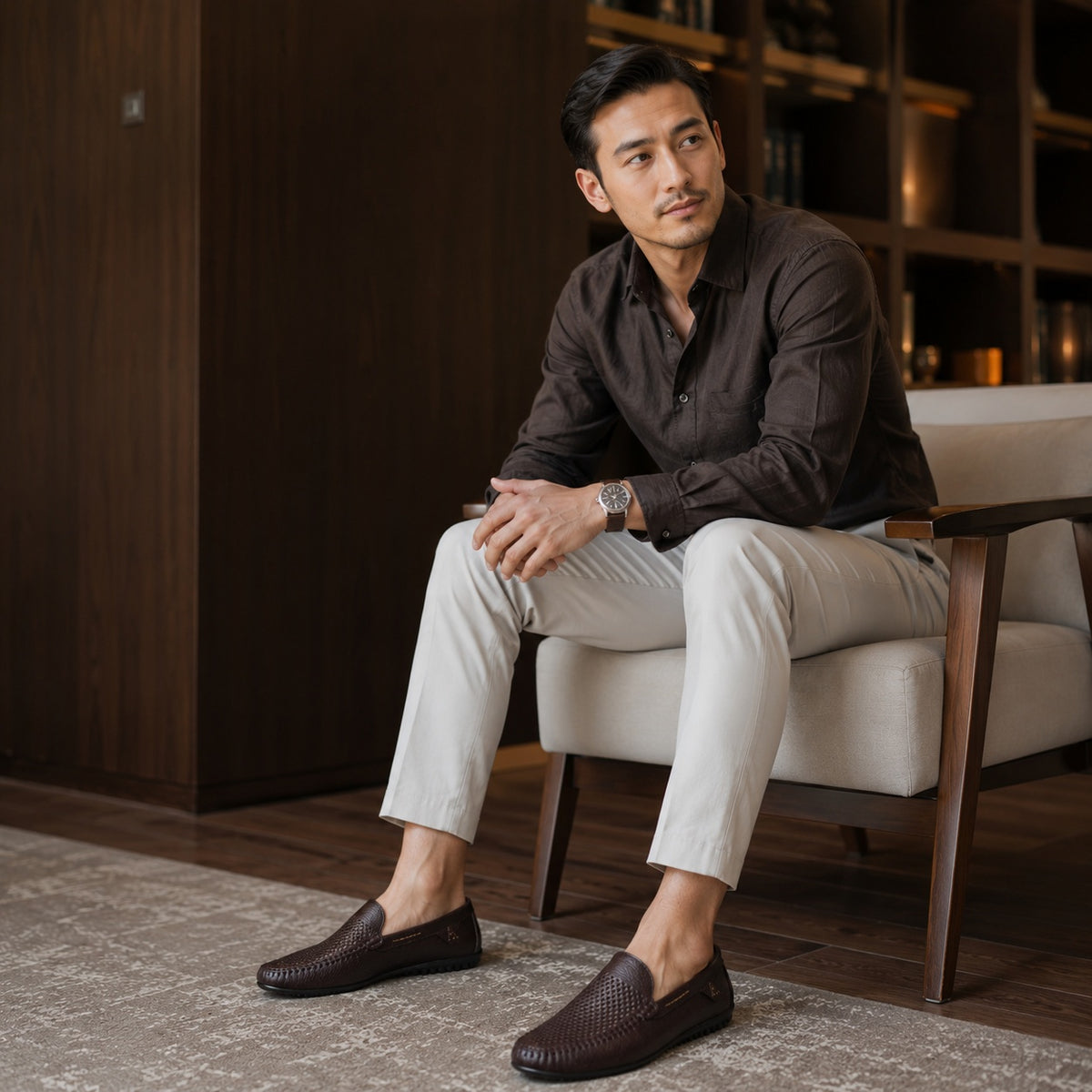 Noble Chaussure Mocassin Homme Marron Mocassins Souples En Cuir Synthétique