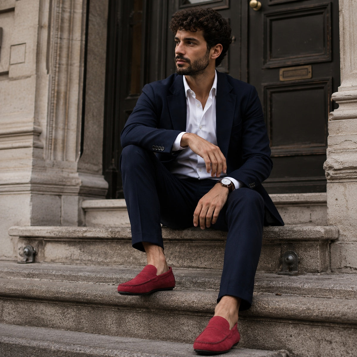 Noble Chaussure Mocassin Homme Mocassin Homme Rouge En Daim Décontracté