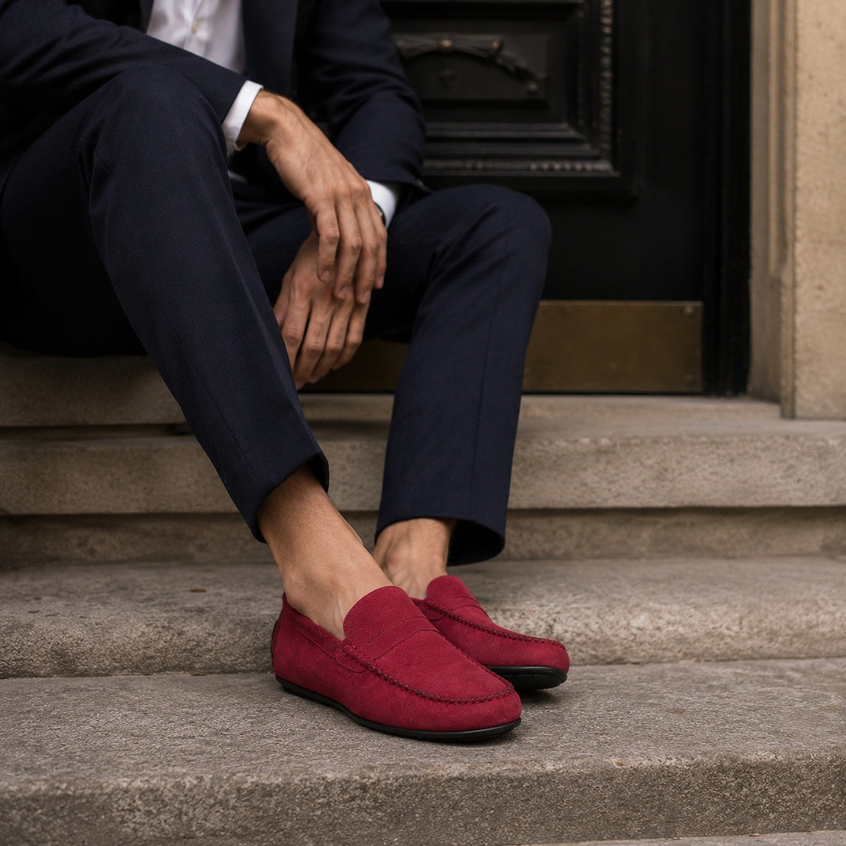 Noble Chaussure Mocassin Homme Mocassin Homme Rouge En Daim Décontracté