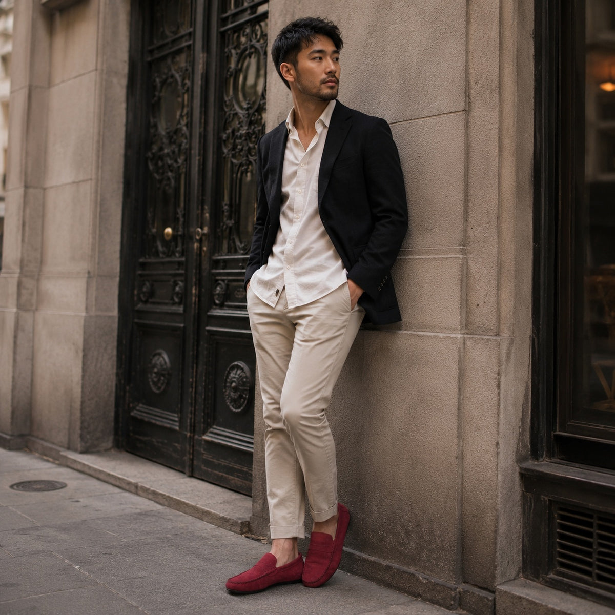 Noble Chaussure Mocassin Homme Mocassin Homme Rouge En Daim Décontracté