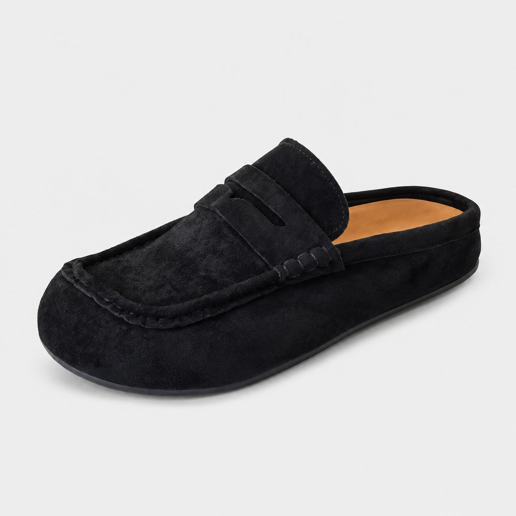 Noble Chaussure Mocassin Homme Noir Chausson Mocassin Mule Ouvert En Daim Noir