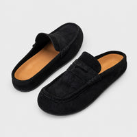Noble Chaussure Mocassin Homme Noir Chausson Mocassin Mule Ouvert En Daim Noir