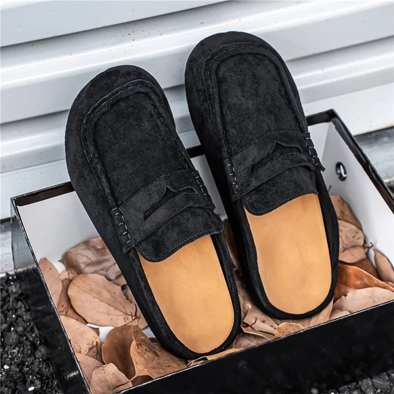 Noble Chaussure Mocassin Homme Noir Chausson Mocassin Mule Ouvert En Daim Noir