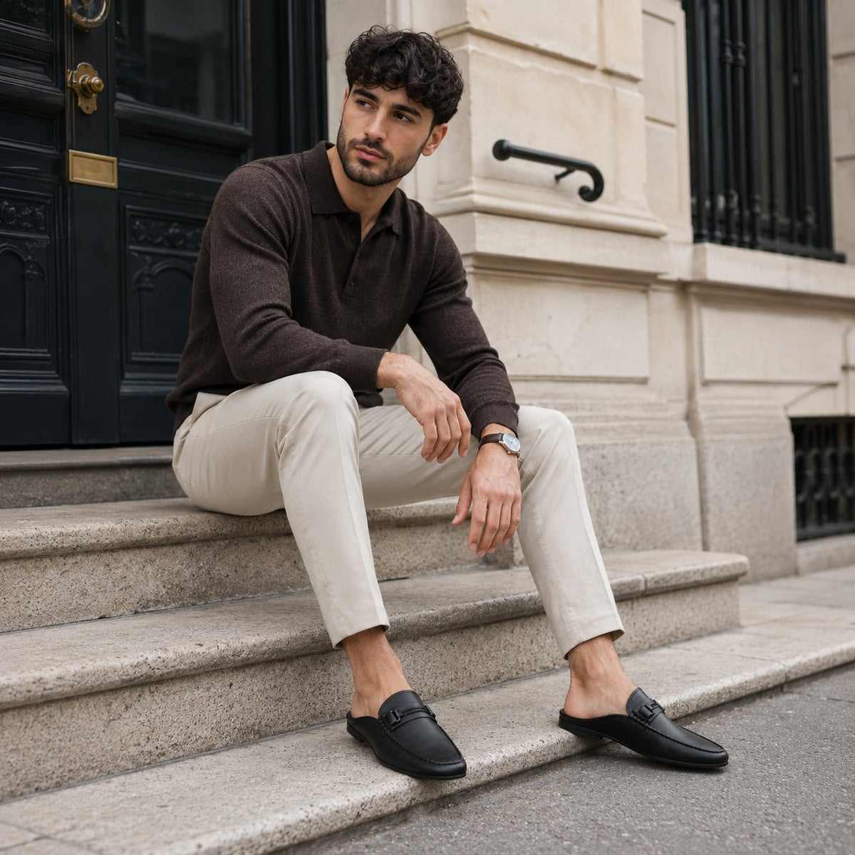 Noble Chaussure Mocassin Homme Noir Chausson Mocassin Mule Ouvert Noir