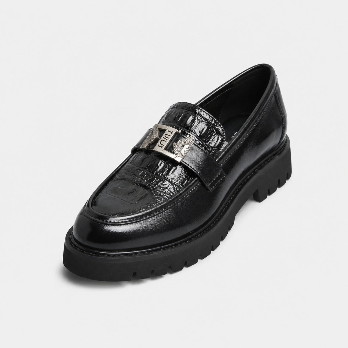 Noble Chaussure Mocassin Homme Noir Mocassin Compensé En Cuir Noir Pour Homme