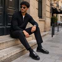 Noble Chaussure Mocassin Homme Noir Mocassin Compensé En Cuir Noir Pour Homme