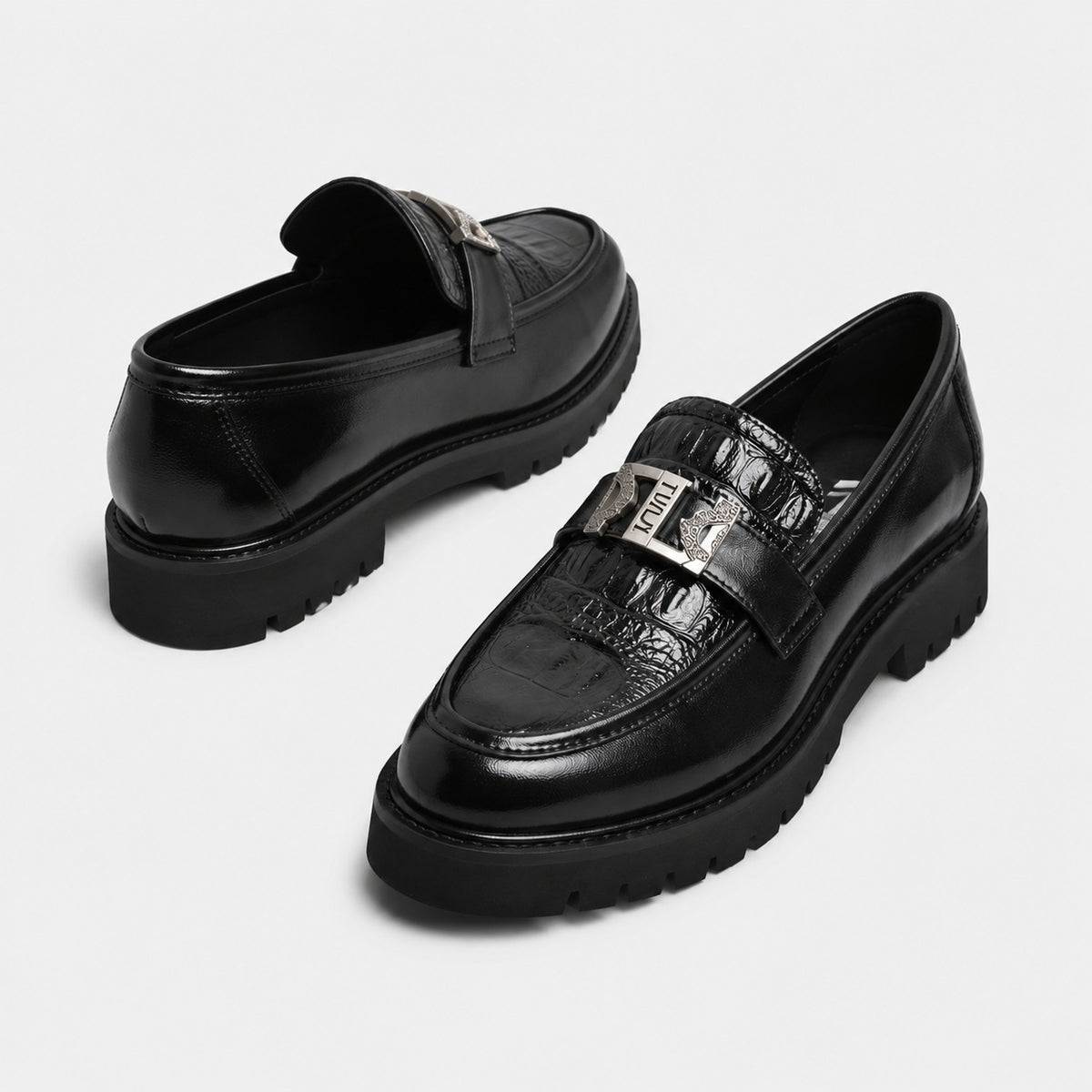 Noble Chaussure Mocassin Homme Noir Mocassin Compensé En Cuir Noir Pour Homme