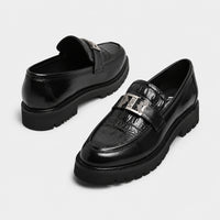 Noble Chaussure Mocassin Homme Noir Mocassin Compensé En Cuir Noir Pour Homme