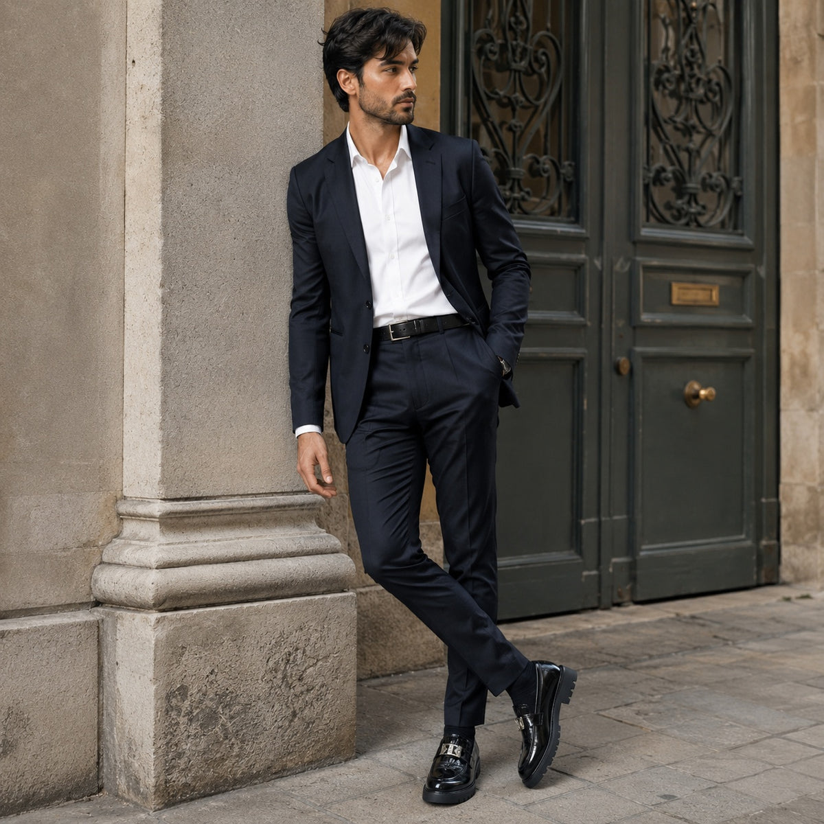 Noble Chaussure Mocassin Homme Noir Mocassin Compensé En Cuir Noir Pour Homme