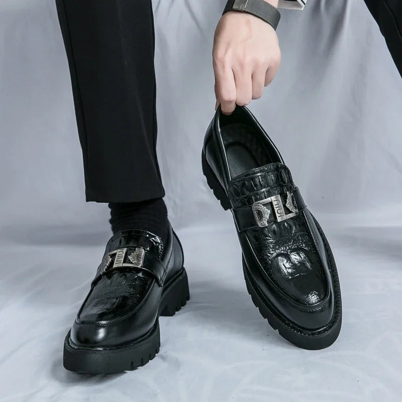 Noble Chaussure Mocassin Homme Noir Mocassin Compensé En Cuir Noir Pour Homme