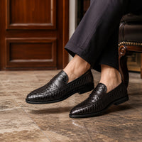 Noble Chaussure Mocassin Homme Noir Mocassins Homme En Cuir Tressé Noir