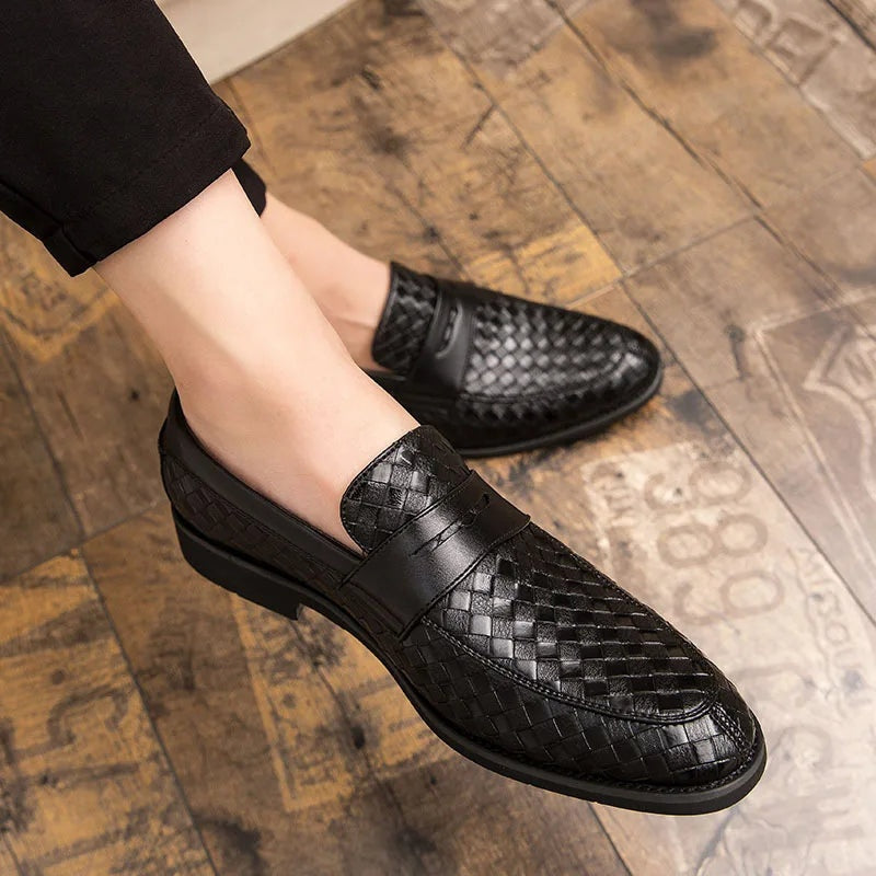 Noble Chaussure Mocassin Homme Noir Mocassins Homme En Cuir Tressé Noir