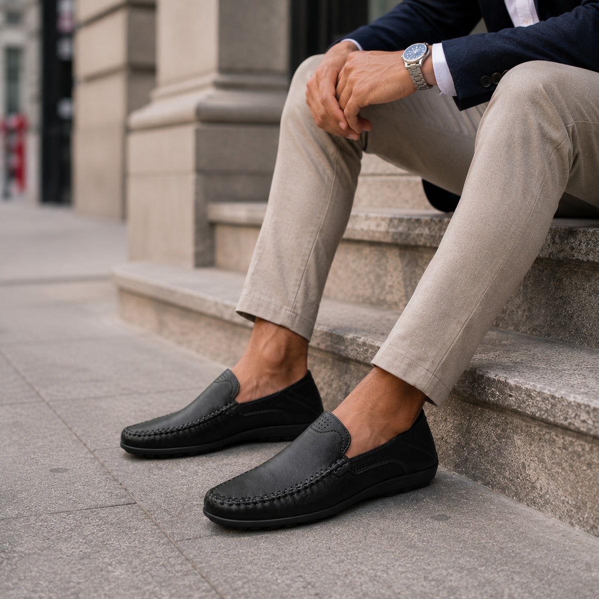 Noble Chaussure Mocassin Homme Noir Mocassins Orthopédiques En Cuir De Vache Souple Pour Homme