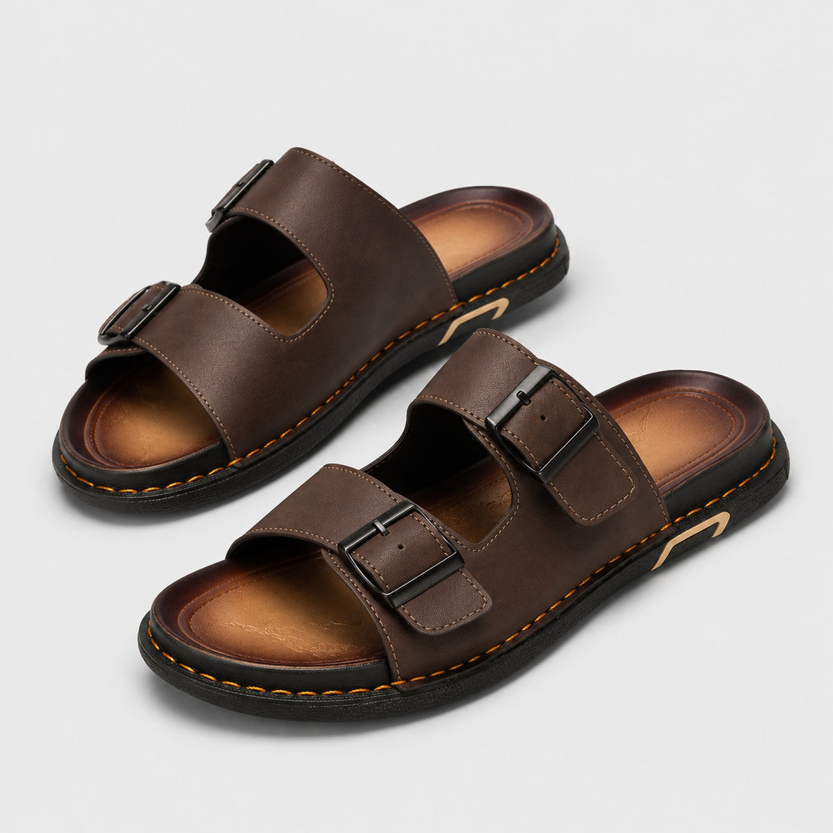 Noble Chaussure Sandale Homme Cuir Italienne Sandale Cuir Marron Homme Luxe