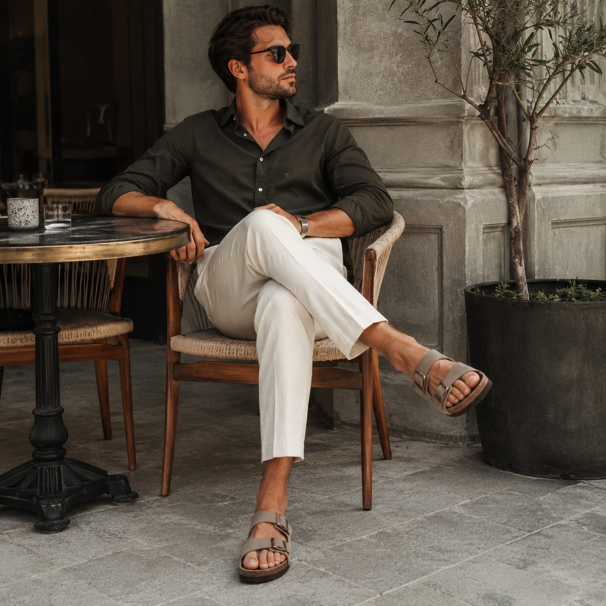 Noble Chaussure Sandale Homme Cuir Sandale Cuir Marron Homme