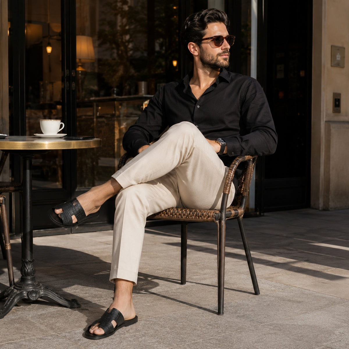 Noble Chaussure Sandale Homme Cuir Sandale De Ville Homme Noir