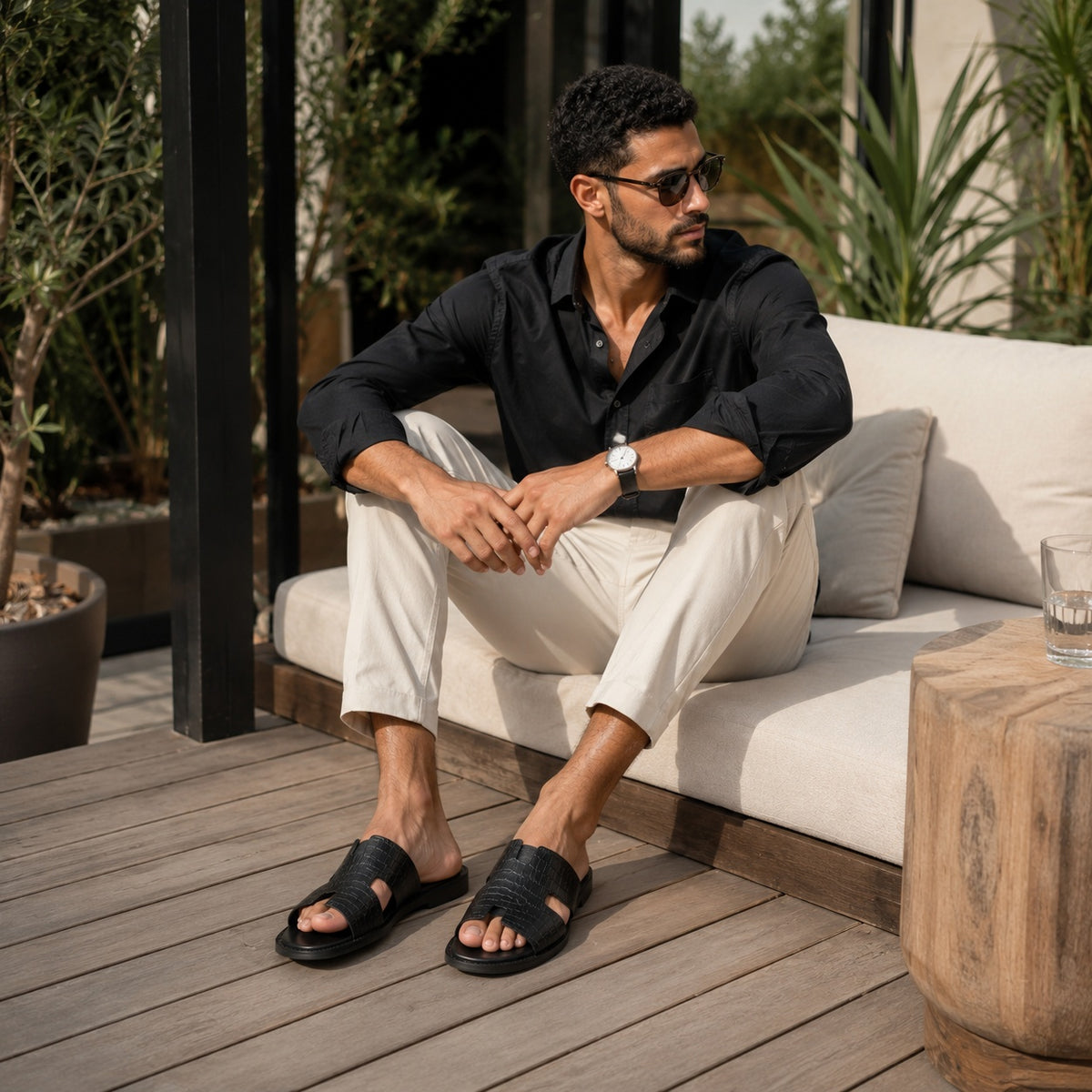 Noble Chaussure Sandale Homme Cuir Sandale De Ville Homme Noir