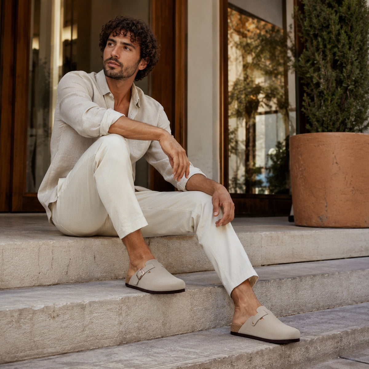 Noble Chaussure Sandale Homme Été Sabot Daim