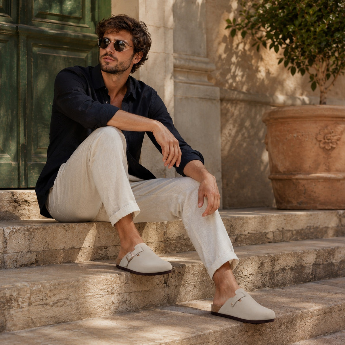 Noble Chaussure Sandale Homme Été Sabot Daim