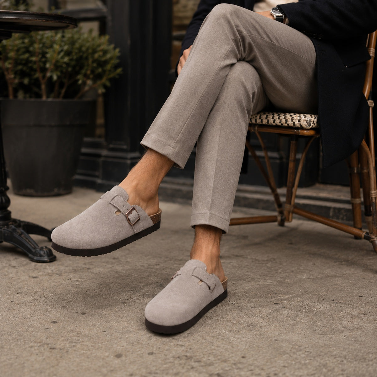 Noble Chaussure Sandale Homme Été Sabots Daim À Bride Homme Gris