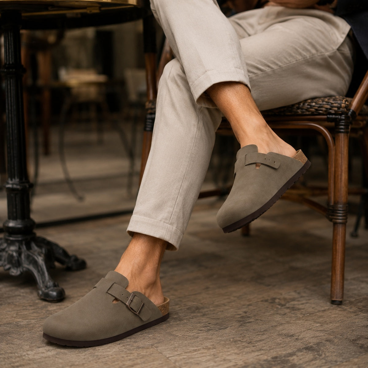 Noble Chaussure Sandale Homme Été Sandale Homme Confort Été Vert Kaki Vieilli