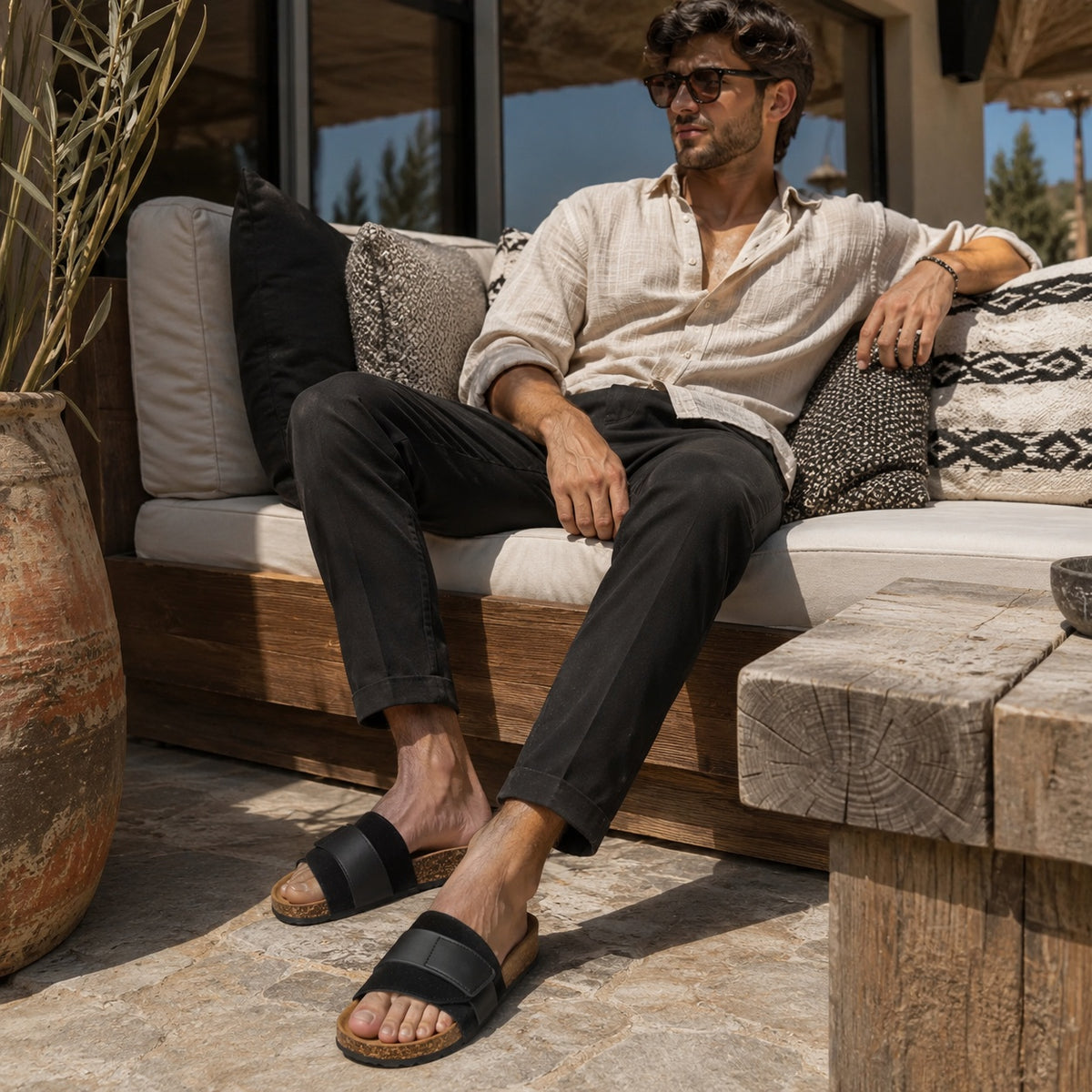Noble Chaussure Sandale Homme Été Sandales Homme Confortable Noir