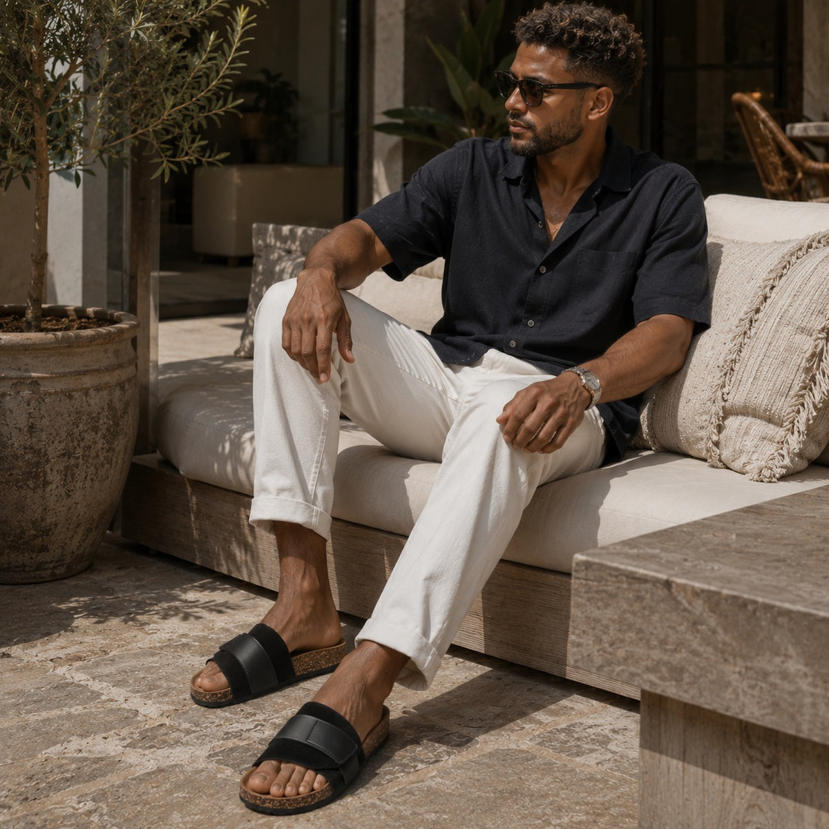 Noble Chaussure Sandale Homme Été Sandales Homme Confortable Noir