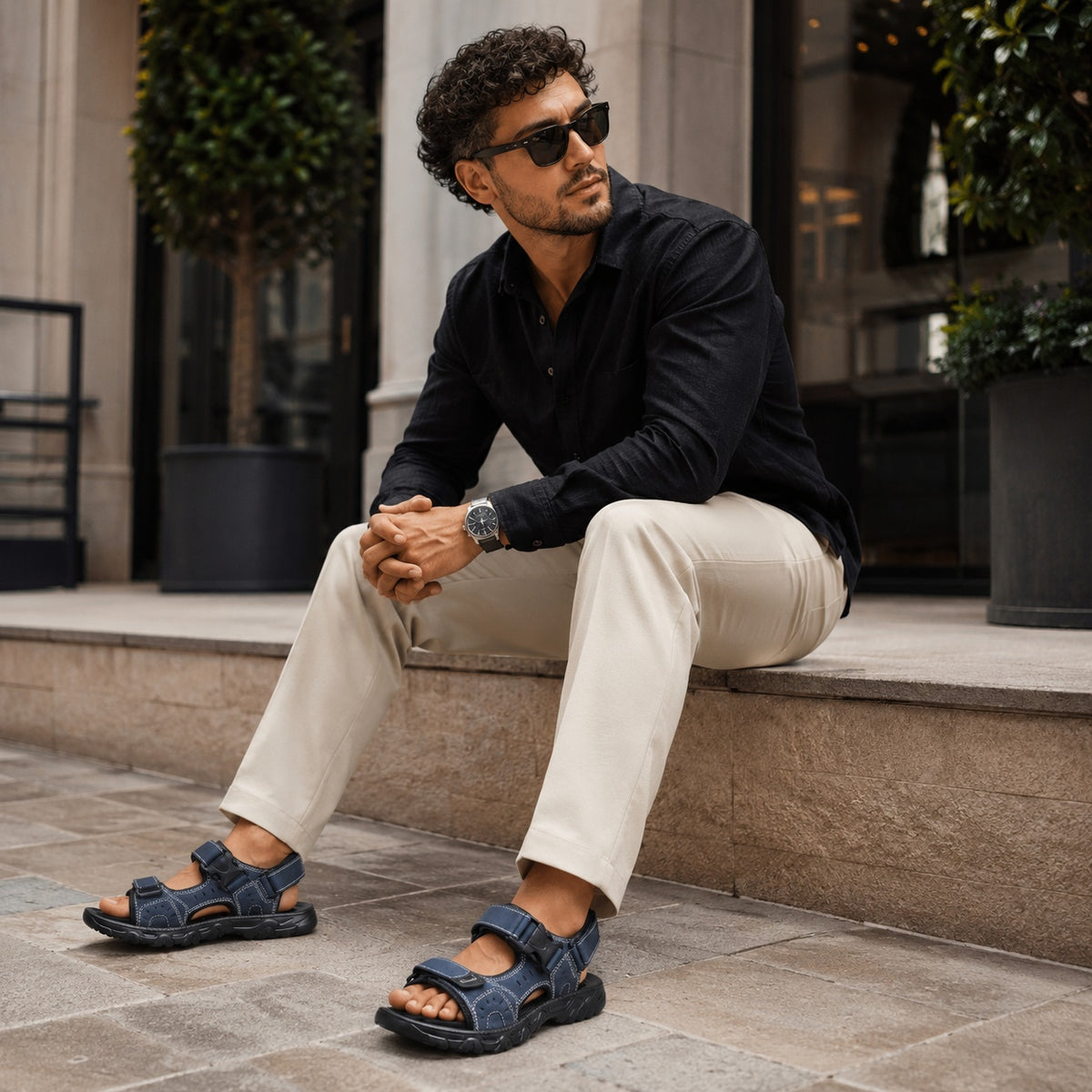 Noble Chaussure Sandale Homme Marche Sandale Confortable Marche Bleu