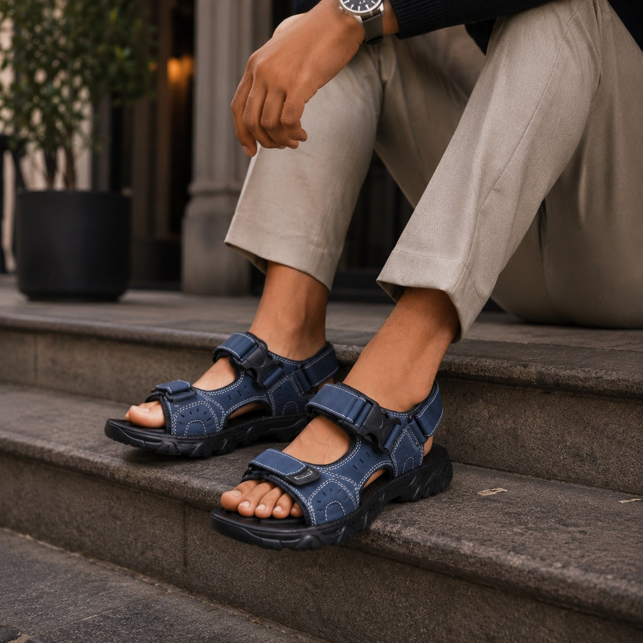 Noble Chaussure Sandale Homme Marche Sandale Confortable Marche Bleu