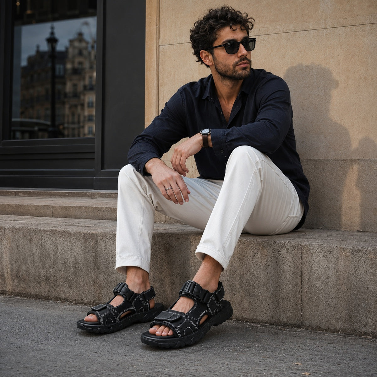 Noble Chaussure Sandale Homme Marche Sandale Confortable Marche Noir
