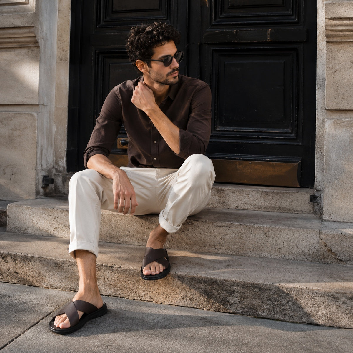 Noble Chaussure Sandale Homme Marche Sandale De Marche Confortable Marron