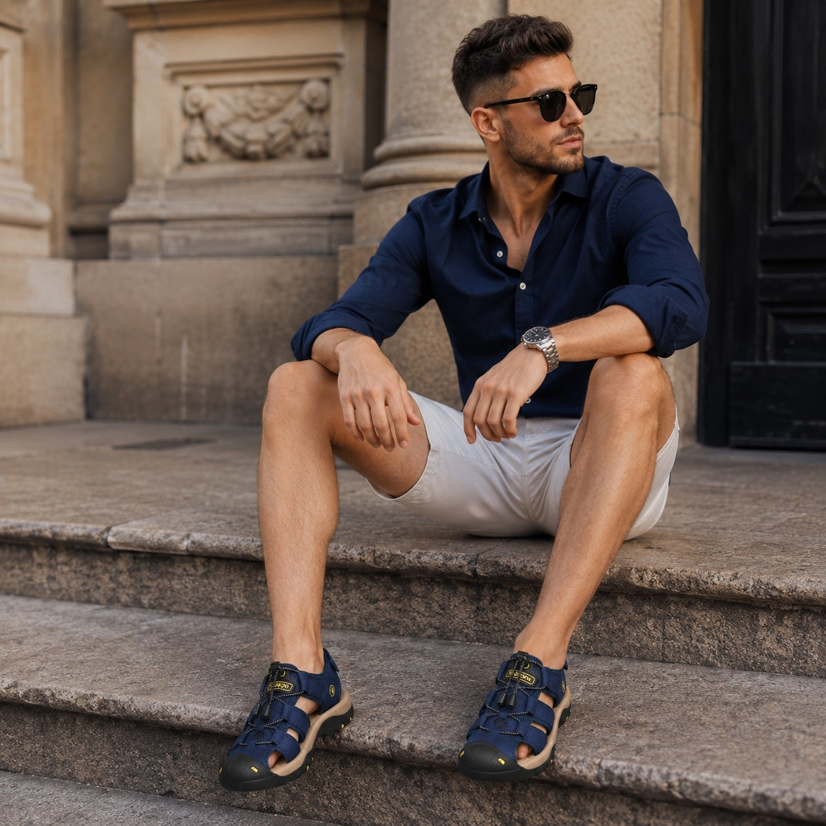 Noble Chaussure Sandale Homme Randonnée Sandales De Randonnée Homme Bout Fermé Bleu