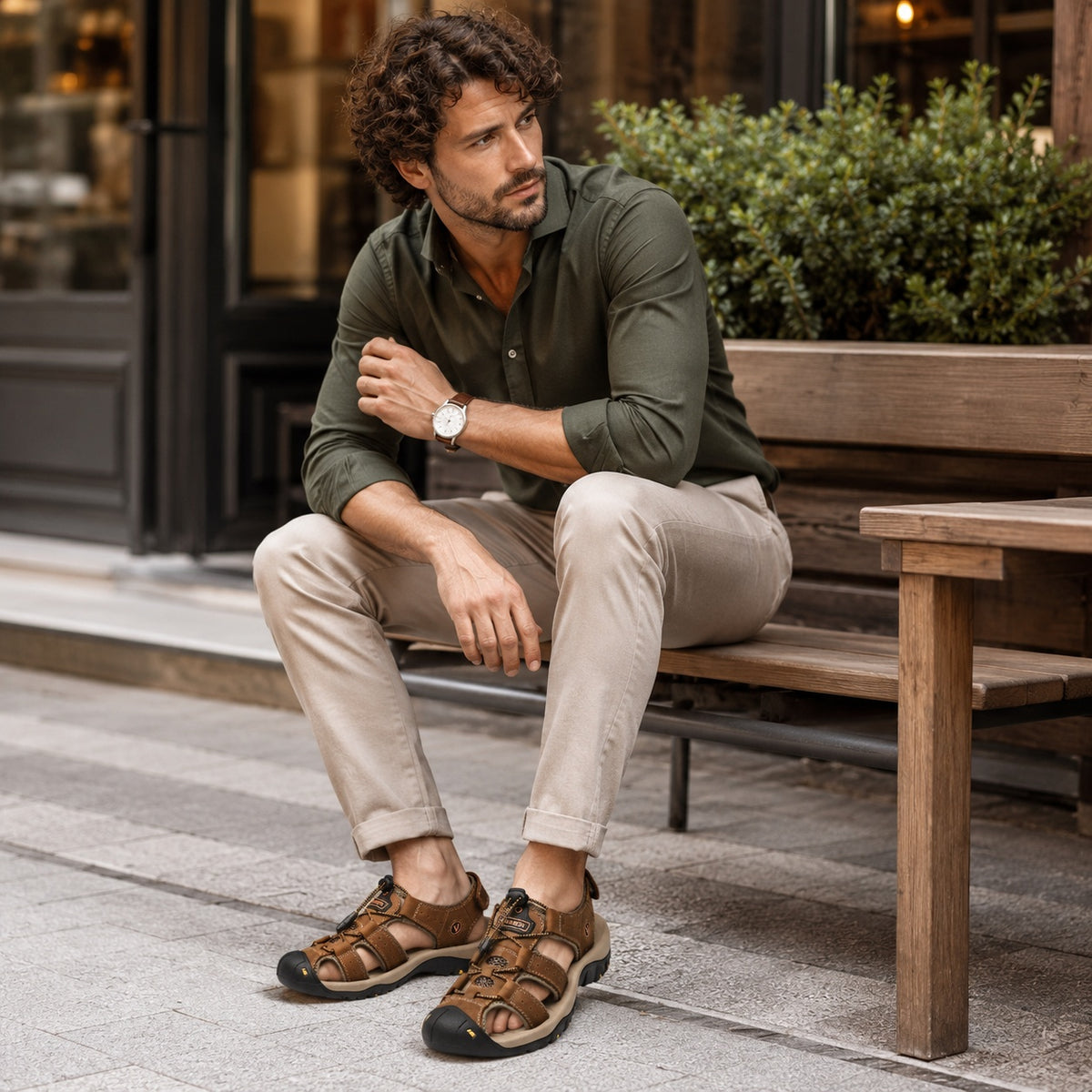Noble Chaussure Sandale Homme Randonnée Sandales De Randonnée Homme Bout Fermé Marron Foncé