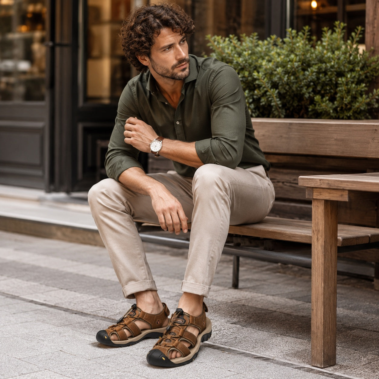 Noble Chaussure Sandale Homme Randonnée Sandales De Randonnée Homme Bout Fermé Marron Foncé