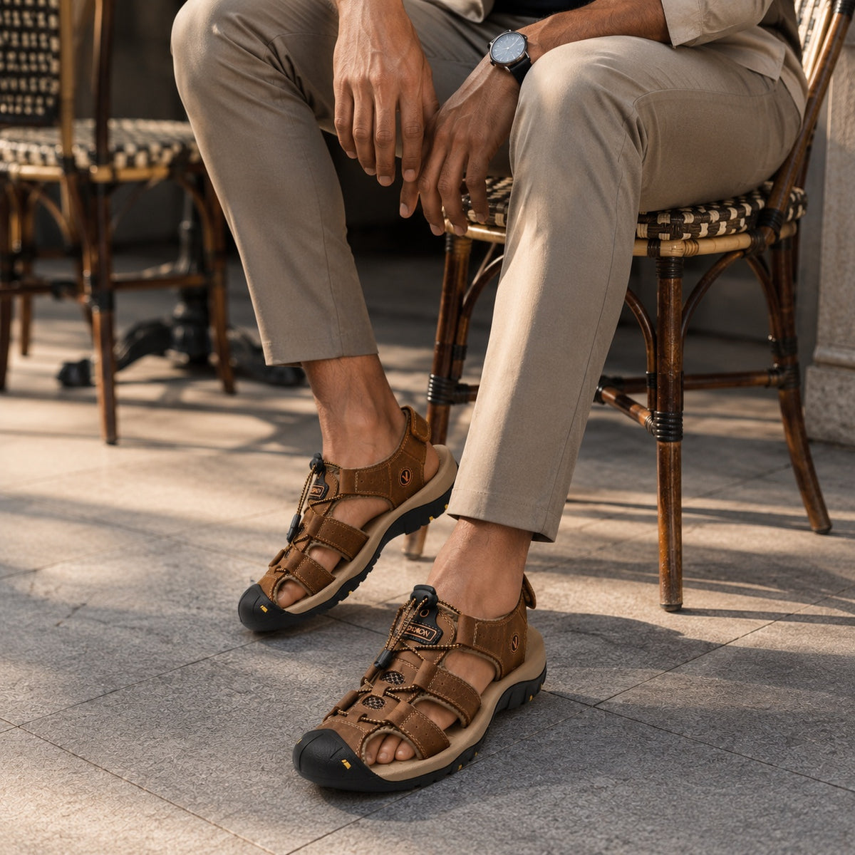 Noble Chaussure Sandale Homme Randonnée Sandales De Randonnée Homme Bout Fermé Marron Foncé