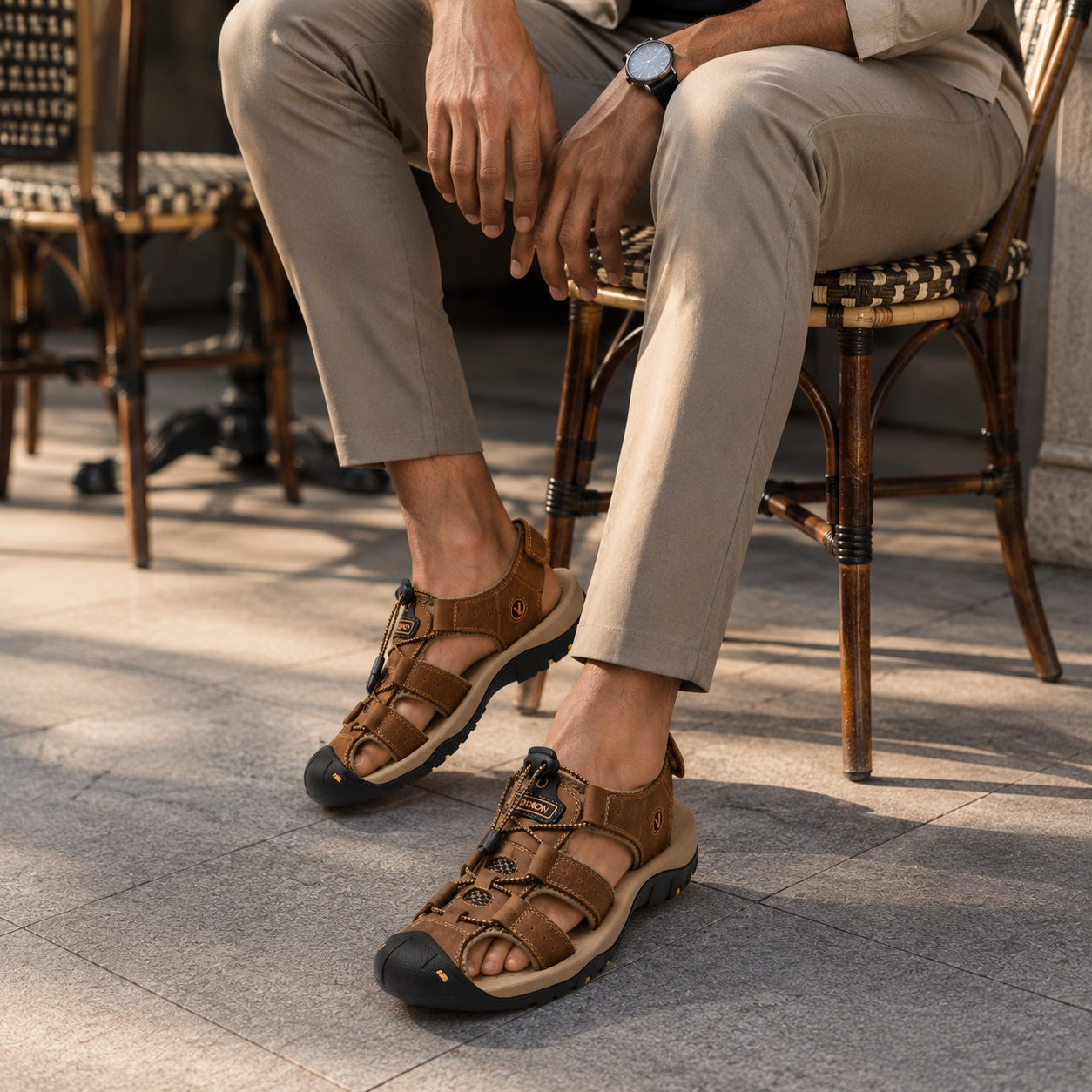 Noble Chaussure Sandale Homme Randonnée Sandales De Randonnée Homme Bout Fermé Marron Foncé