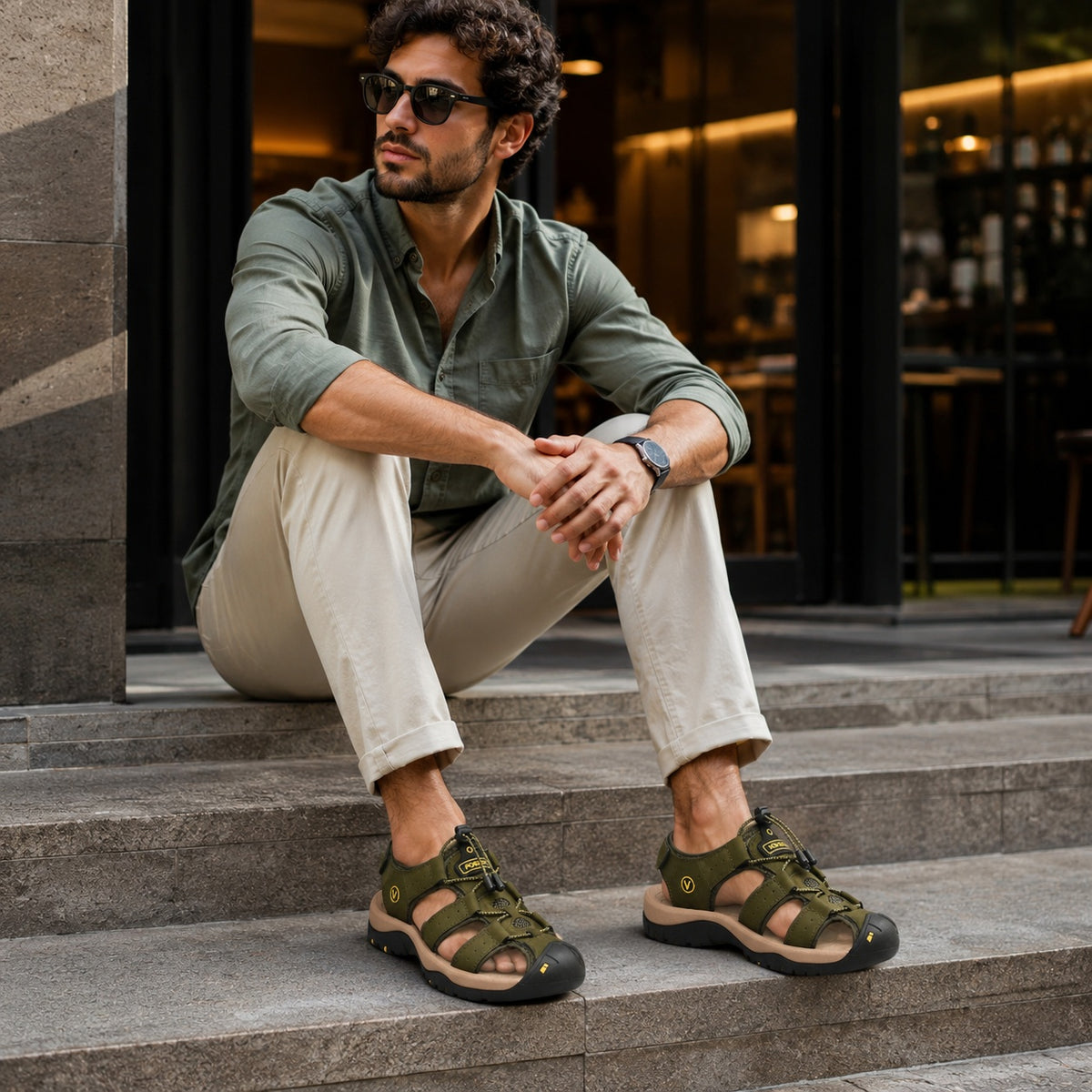 Noble Chaussure Sandale Homme Randonnée Sandales De Randonnée Homme Bout Fermé Vert