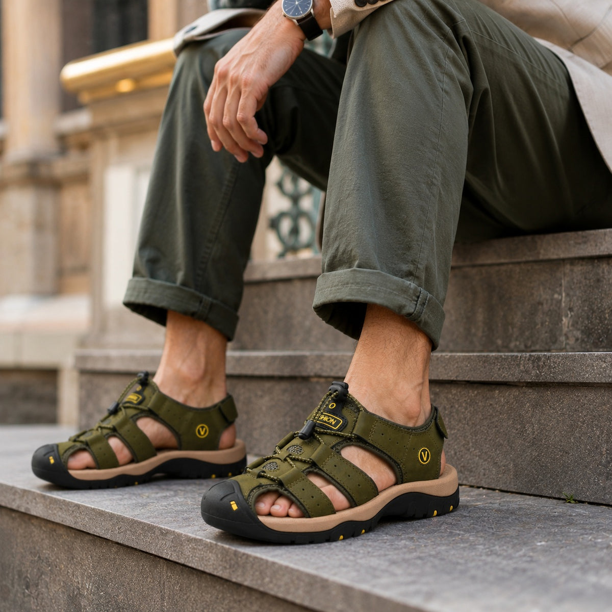 Noble Chaussure Sandale Homme Randonnée Sandales De Randonnée Homme Bout Fermé Vert